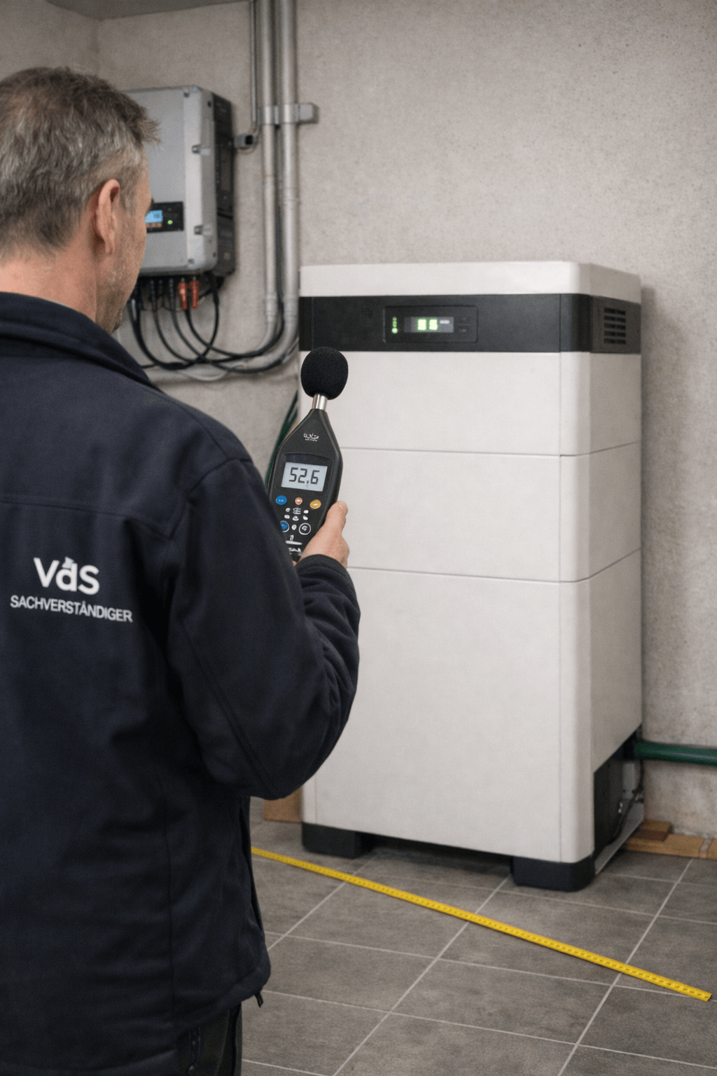 Sachverständiger mit Messgerät